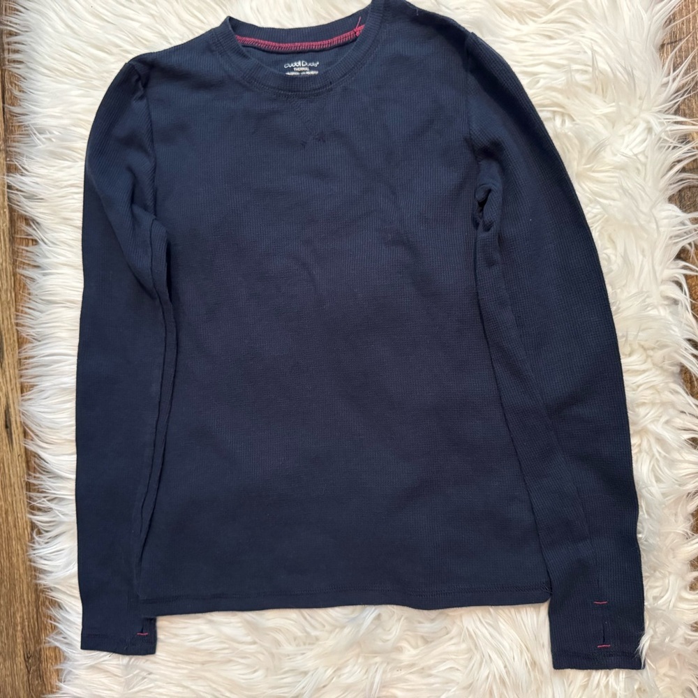 Cuddl Duds Girls XL Navy Thermal Waffle Knit‎ Long Sleeve Top